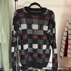 Vintage Style Black and Gray Checkered Sweater